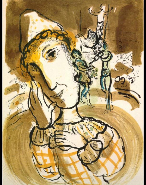 El circo con el payaso amarillo contemporáneo de Marc Chagall Pintura al óleo